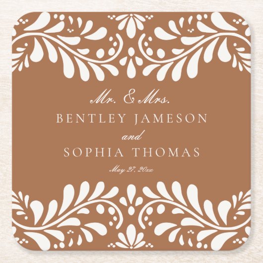 Clay Talavera Tegel Spaanse stijl Fiesta bruiloft Kartonnen Onderzetters (Voorkant)