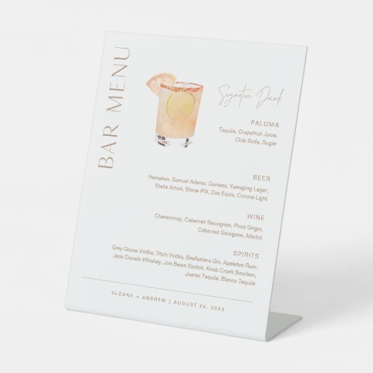 CLAY Wedding Bar Menu, Signature Drink Reclamebord Met Voetstuk (Voorkant)