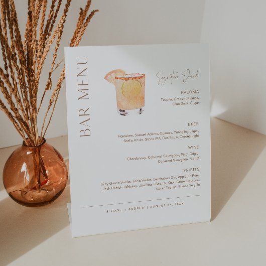 CLAY Wedding Bar Menu, Signature Drink Reclamebord Met Voetstuk