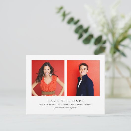 CLEAN 2 foto's Sla het datum Briefkaart op (Staand voorkant)