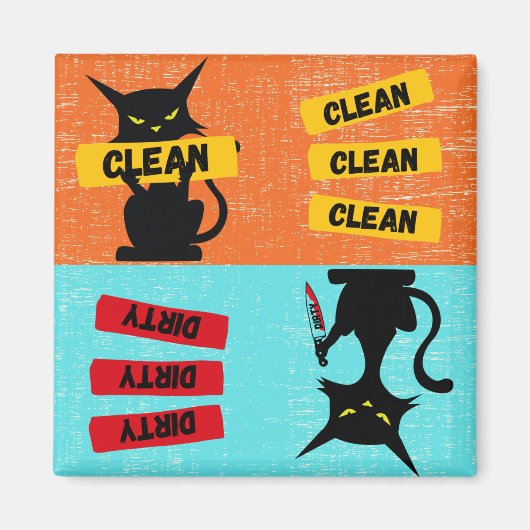 Clean and Dirty Funny Cat Dishwasher Magnet (Voorkant)