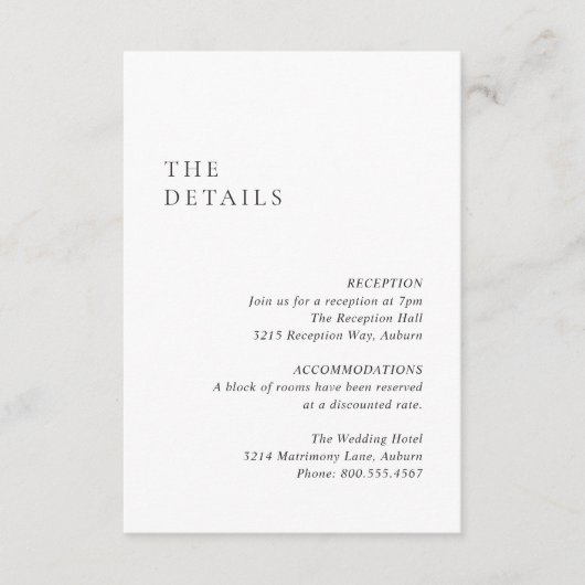 Clean Black and White Modern Wedding Informatiekaartje (Voorkant)