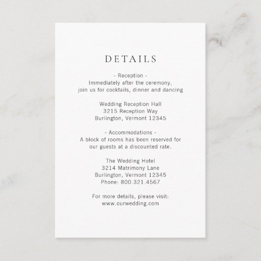 Clean Black and White Monogram Modern Wedding Informatiekaartje (Voorkant)