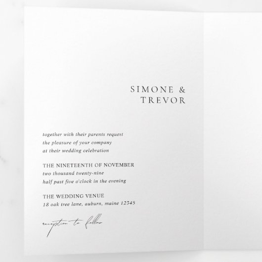 Clean Black and White QR Code Modern Wedding Drieluik Uitnodiging (Binnenzijde eerst)