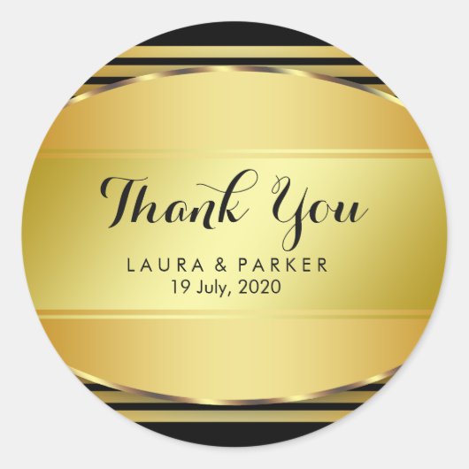 Clean Black Gold Curved Hartelijk dank voor uw huw Ronde Sticker (Voorkant)