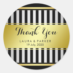 Clean Black Gold Striped Bedankt voor je bruiloft. Ronde Sticker
