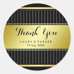 Clean Black Gold Striped Bedankt voor je bruiloft. Ronde Sticker