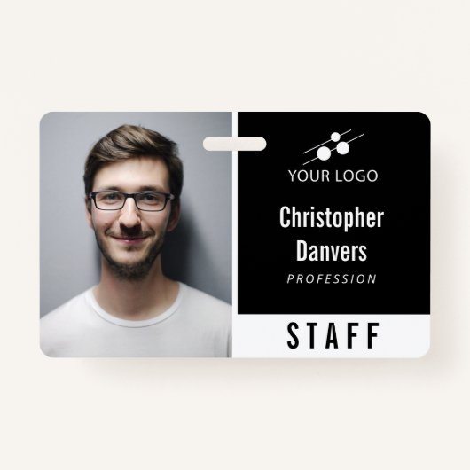 Clean Black White Employee ID Uw Logo toevoegen Badge (Voorkant)
