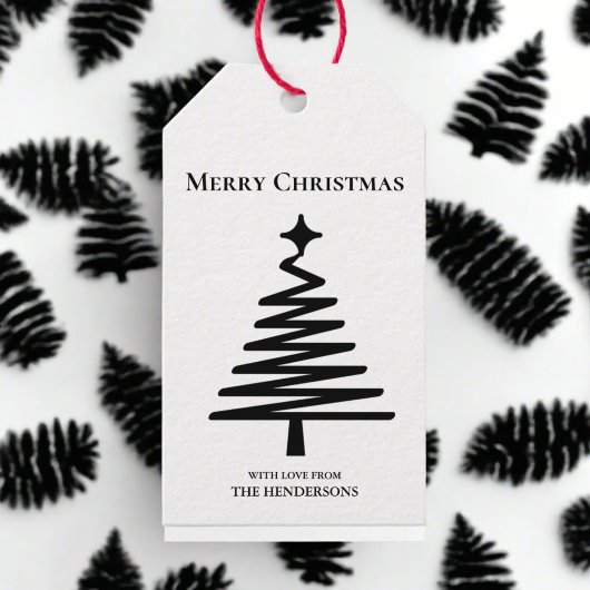 Clean Black & White Kerstboom Vakantie Cadeaulabel
