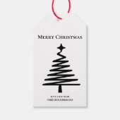 Clean Black & White Kerstboom Vakantie Cadeaulabel (Voorkant)