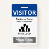 Clean Blue White Visitor 2 Logos Sjabloon Badge (Voorkant)