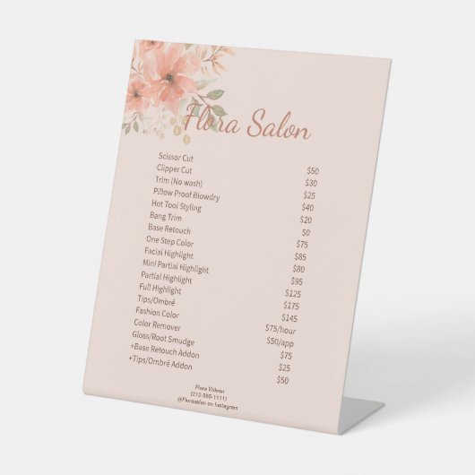 Clean Blush Pink Waterverf Flower Salon Service Reclamebord Met Voetstuk (Voorkant)