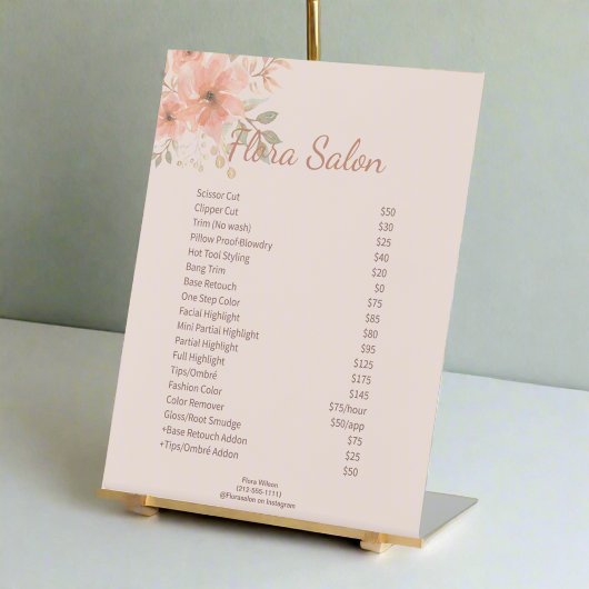 Clean Blush Pink Waterverf Flower Salon Service Reclamebord Met Voetstuk