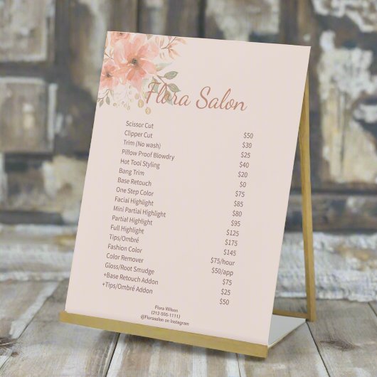 Clean Blush Pink Waterverf Flower Salon Service Reclamebord Met Voetstuk