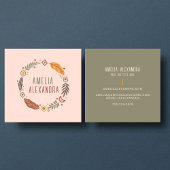 Clean Boho Abstract Vrouwelijk Blush Roze & Groen Vierkante Visitekaartje