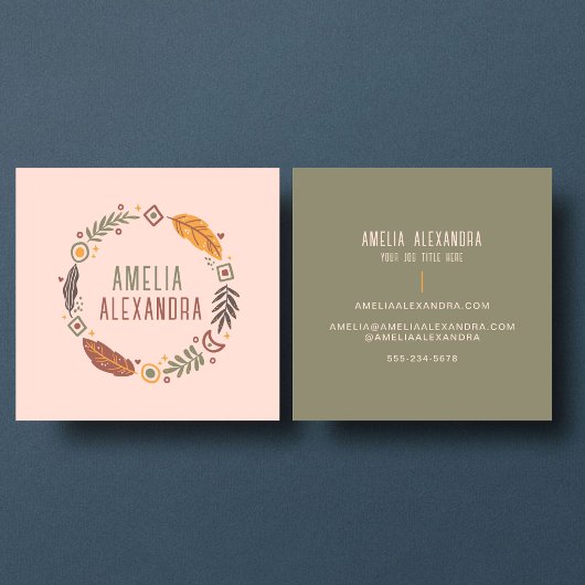 Clean Boho Abstract Vrouwelijk Blush Roze & Groen Vierkante Visitekaartje