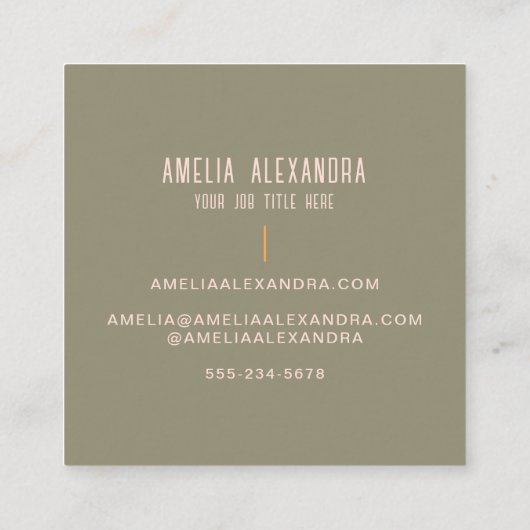 Clean Boho Abstract Vrouwelijk Blush Roze & Groen Vierkante Visitekaartje (Achterkant)