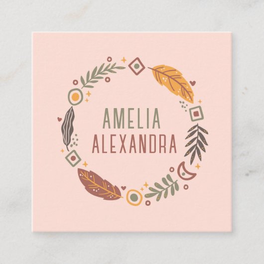 Clean Boho Abstract Vrouwelijk Blush Roze & Groen Vierkante Visitekaartje (Voorkant)