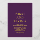 Clean Bold Fonts Paarse bruiloft Folie Uitnodiging (Voorkant)