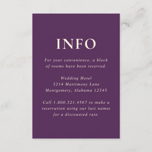 Clean Bold Fonts Paarse bruiloft Informatiekaartje (Voorkant)