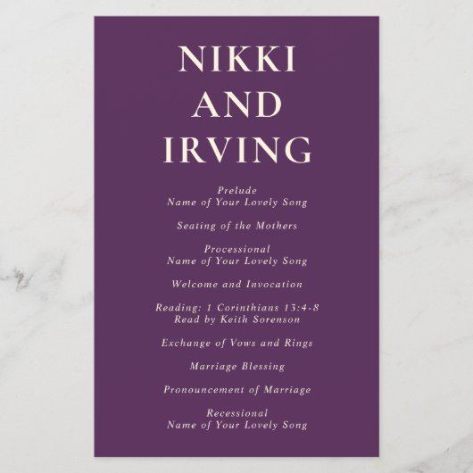 Clean Bold Fonts Paarse budget huwelijksprogramma (Voorkant)