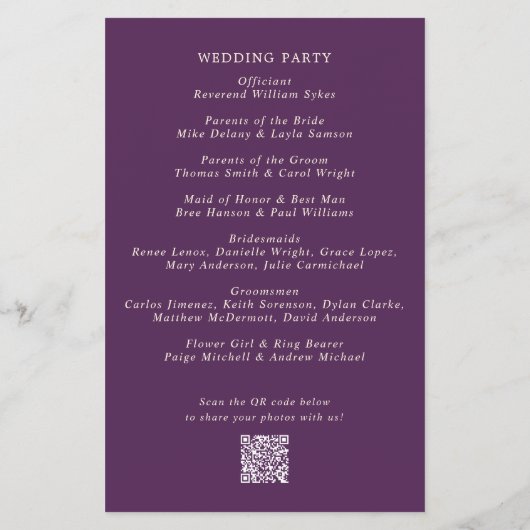 Clean Bold Fonts Paarse budget huwelijksprogramma (Achterkant)