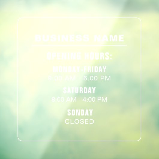 Clean Business Openingstijden Sjabloon Custom Raamsticker (Vel 3)