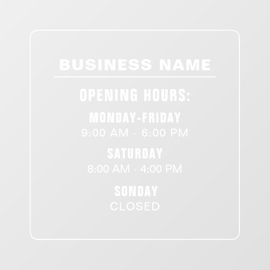 Clean Business Openingstijden Sjabloon Custom Raamsticker (Vel)