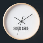Clean Code Clean Mind Minimalist Technical Wall<br><div class="desc">Synchronize your focus. A sleek,  high-contrast wall clock featuring bold technical typography,  designed for the studio where every second is dedicated to structured execution.</div>