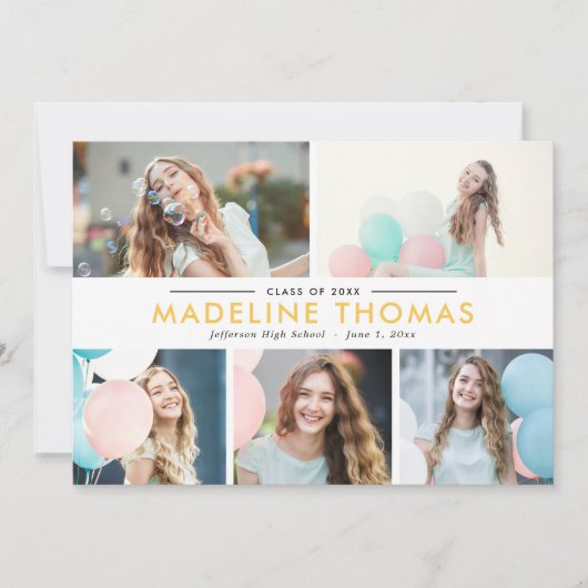 Clean Collage EDITABLE COLOR Afstuderen Uitnodigen Kaart (Voorkant)