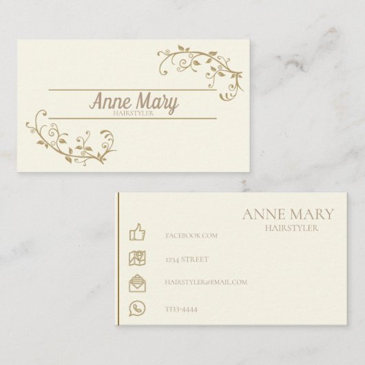 Clean Cream Color Business Card Visitekaartje (Voorkant / Achterkant)