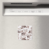 Clean Dirty Brown  Floral Toile Dishwasmachine Magneet (Insitu (Vaatwasser))