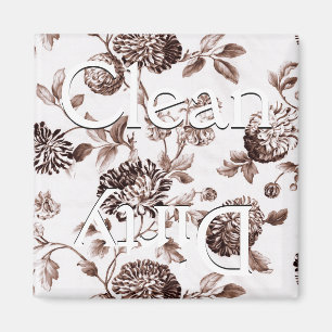 Clean Dirty Brown  Floral Toile Dishwasmachine Magneet