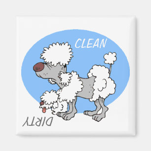 "CLEAN / DIRTY"-Cartoon Poodle Dishwaser Magnet