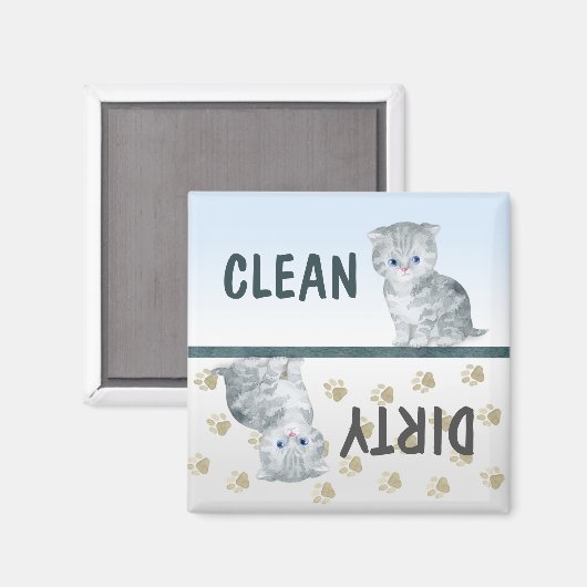 Clean Dirty Cute Kitten Pawprints Dishwasmachine Magneet (Voorkant / Achterkant)