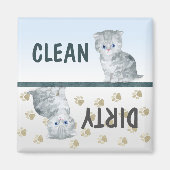 Clean Dirty Cute Kitten Pawprints Dishwasmachine Magneet (Voorkant)