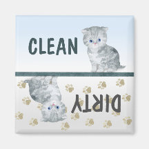 Clean Dirty Cute Kitten Pawprints Dishwasmachine