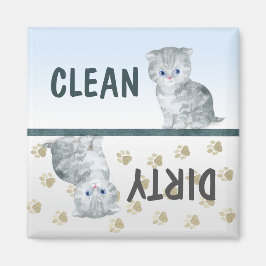 Clean Dirty Cute Kitten Pawprints Dishwasmachine Magneet