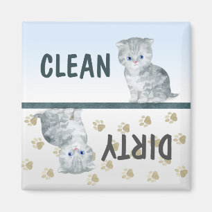 Clean Dirty Cute Kitten Pawprints Dishwasmachine Magneet