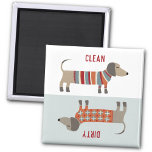 Clean Dirty Dachshund Sause Dog Dishwasmachine Magneet<br><div class="desc">Je hoeft je nooit af te vragen of de vaatwasmachine schoon of vies is met dit leuke hondenontwerp. Kleine dachshundworst of wierhonden in houten breien. Originele kunst van Nic Squirrell.</div>