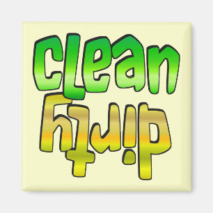 Clean Dirty Dishwaser Magnet Green Yellow