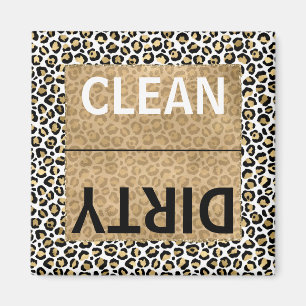 Clean/Dirty Dishwasher Gold Glam Leopard Print Magneet