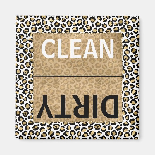 Clean/Dirty Dishwasher Gold Glam Leopard Print Magneet (Voorkant)