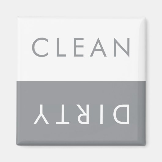 Clean Dirty Dishwasher Magnet in Grey and White (Voorkant)