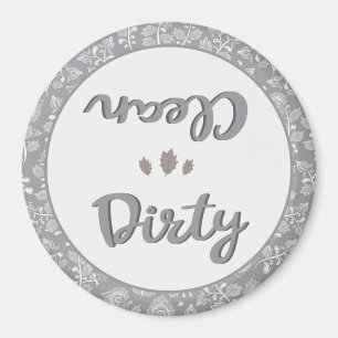 Clean Dirty Floral Grey Dishwasher Home Kantoor Magneet