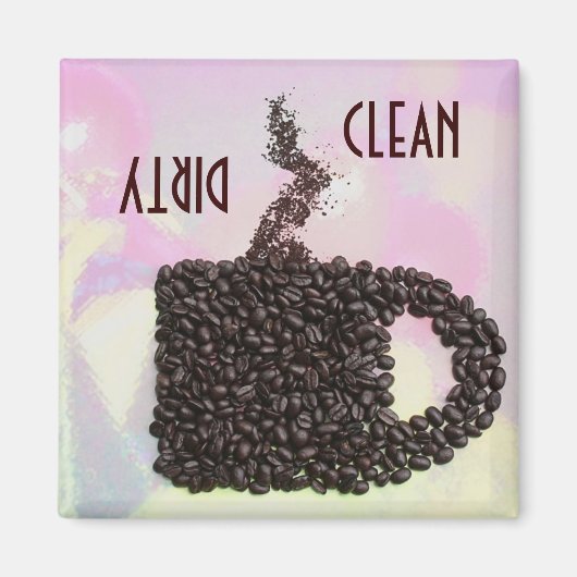"CLEAN / DIRTY" Koffieboon Mok Vaatwasser Magneet (Voorkant)
