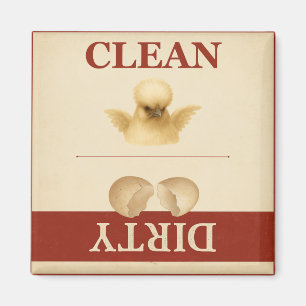 Clean Dirty Silkie Kip Schattigee vaatwasser magne Magneet