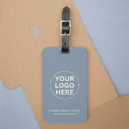 Clean Dusty Blue l Business Logo Promotional Bagagelabel
