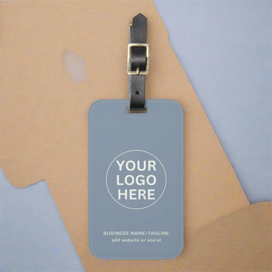 Clean Dusty Blue l Business Logo Promotional Bagagelabel