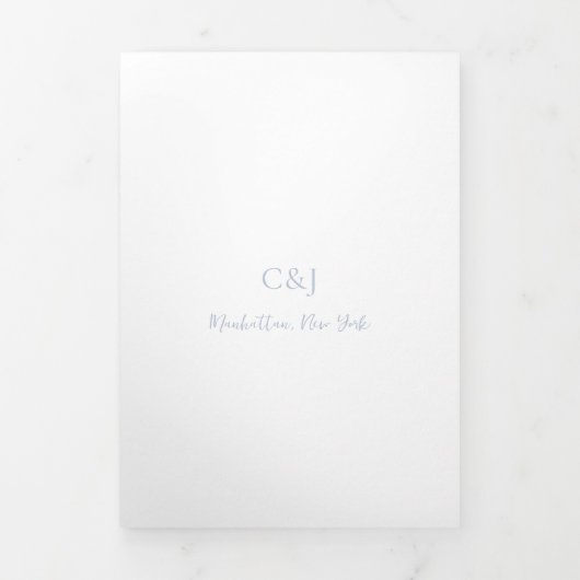 Clean Dusty Blue QR Code Elegant Wedding Drieluik Uitnodiging (Cover)